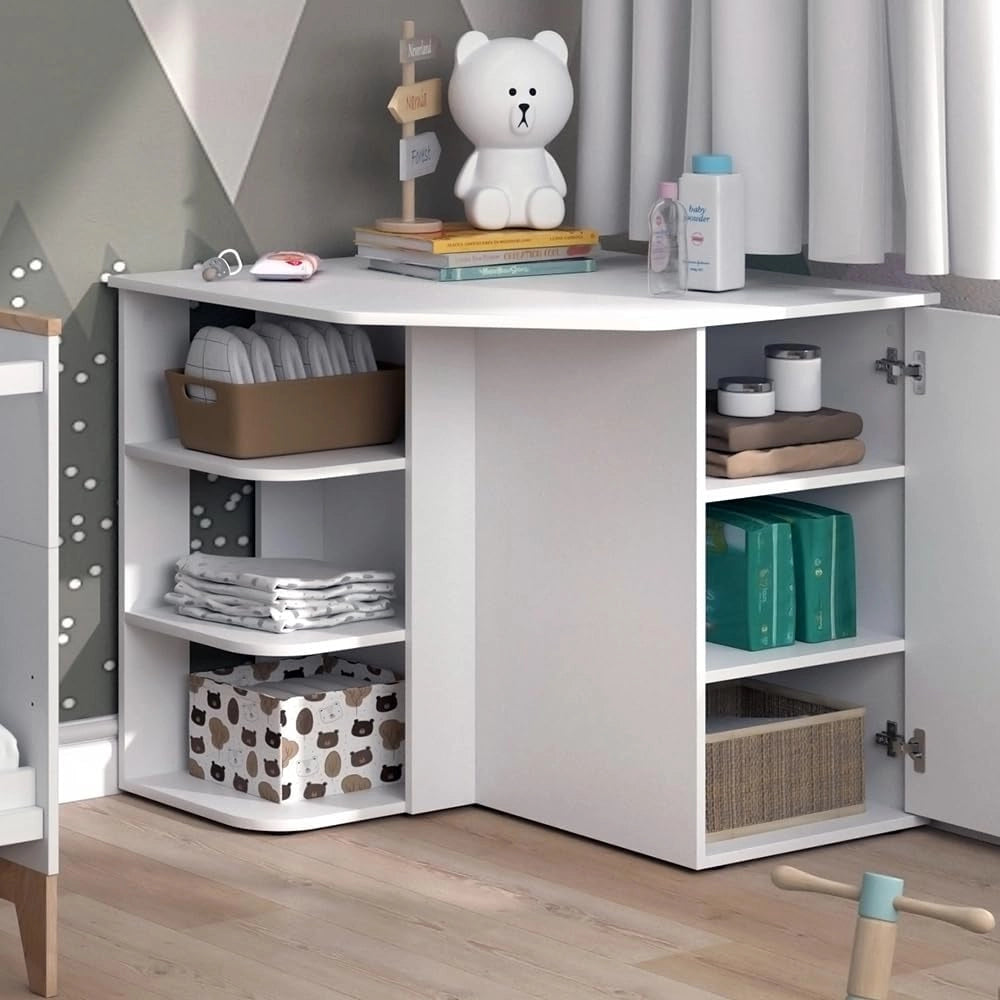 Fasciatoio Kristian, Bianco, 85 x 77.3 cm con porta e vani aperti, convertibile in una cassettiera tradizionale per un utilizzo versatile