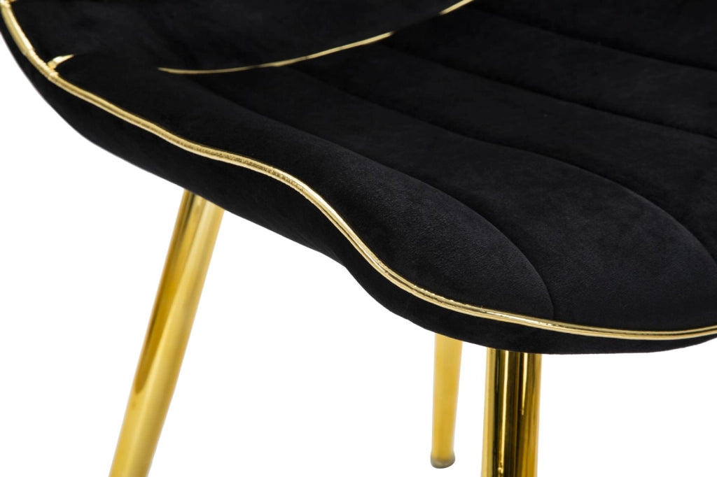 Set 2 Sedie Imbottite 51x59x79 cm in Poliestere Paris Nero e Oro