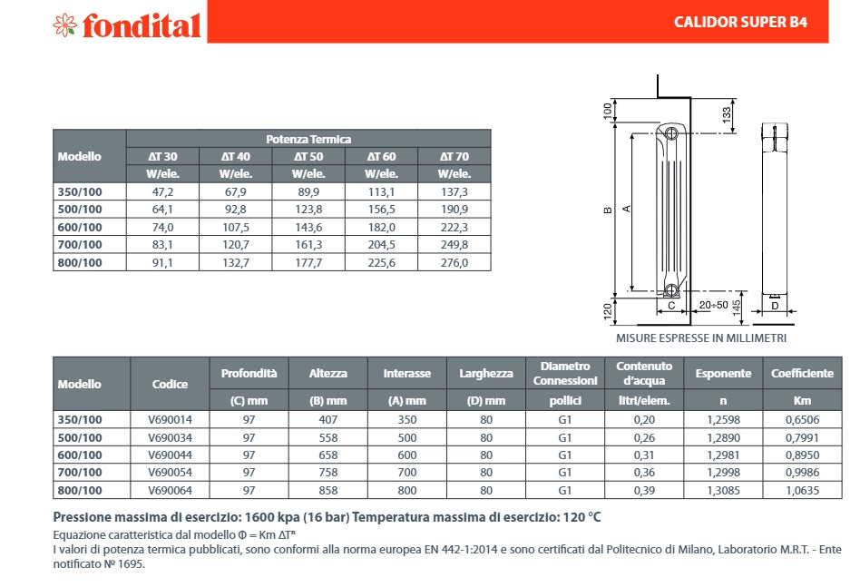RADIATORE IN ALLUMINIO CALIDOR SUPER B4  H800 Elementi  8