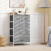 Cassettiera con cassetti in tessuto, credenze, struttura in acciaio e pannello in legno, armadietto per camera da letto (grigio, 5 cassetti)