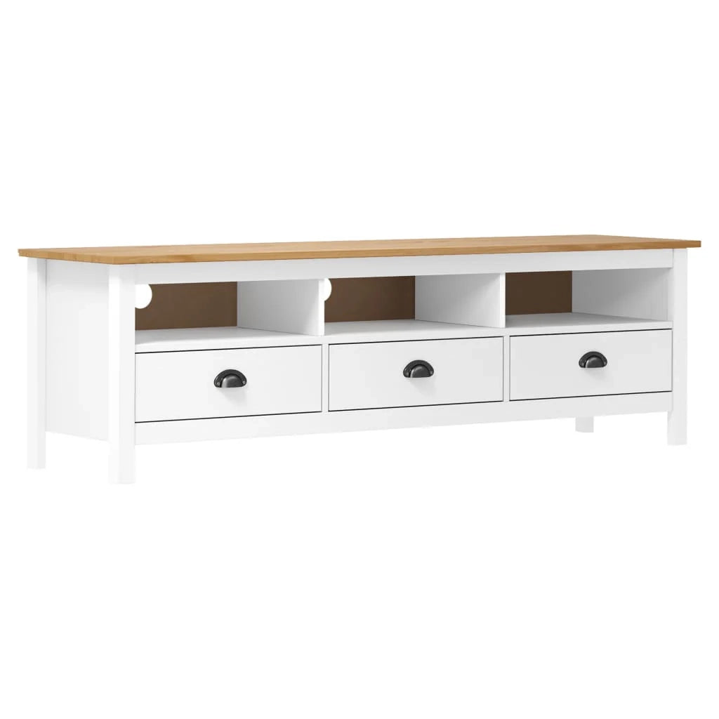 Mobile TV multimediale scaffale TV credenza TV sala da pranzo soggiorno camera da letto Hill Range 158 x 40 x 47 cm legno di pino massiccio bianco 02_0027639
