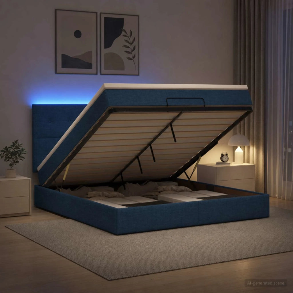 Letto Ottomano con Materasso e LED Blu 180 x 200 cm Tessuto 3458096