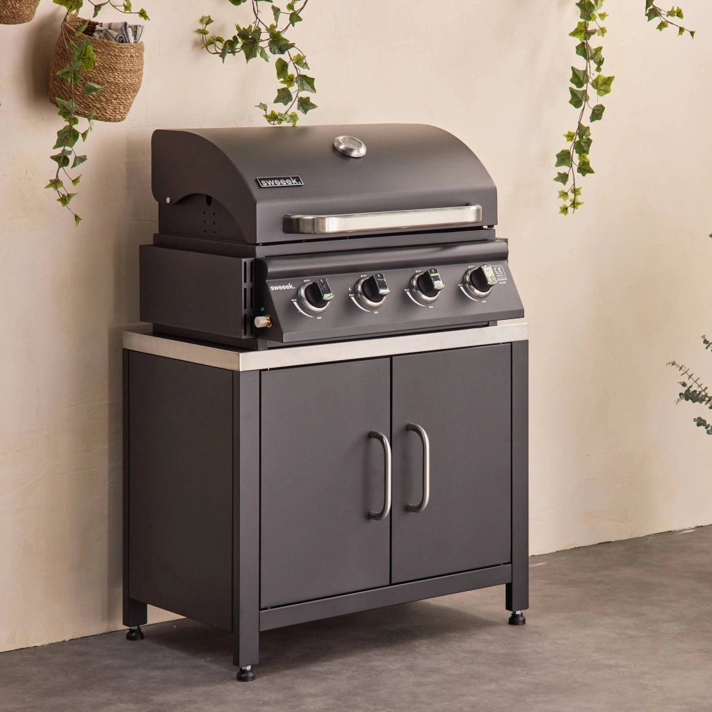 Barbecue a gas con 4 bruciatori e mobile in acciaio, 80cm