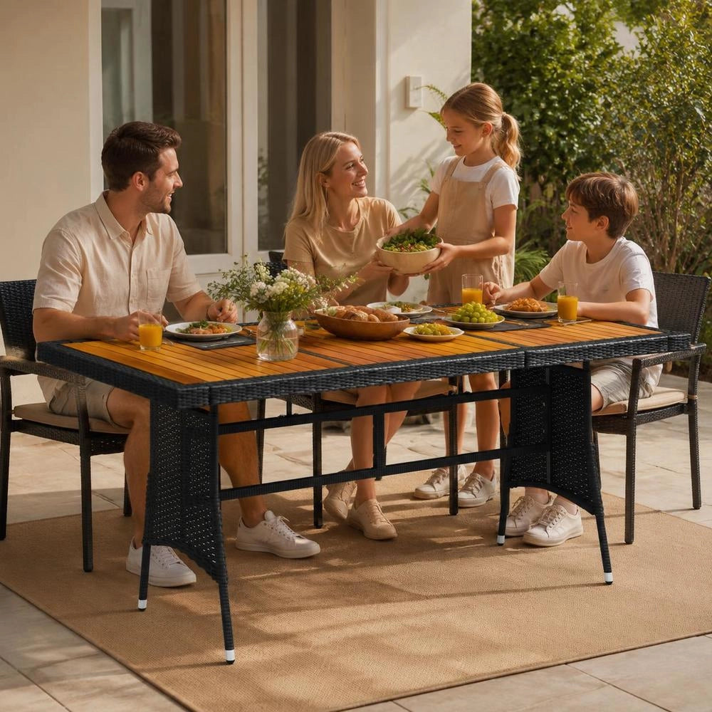 Garden Table Black 160x70x72cm Poly Rattan & Solid Acacia Wood