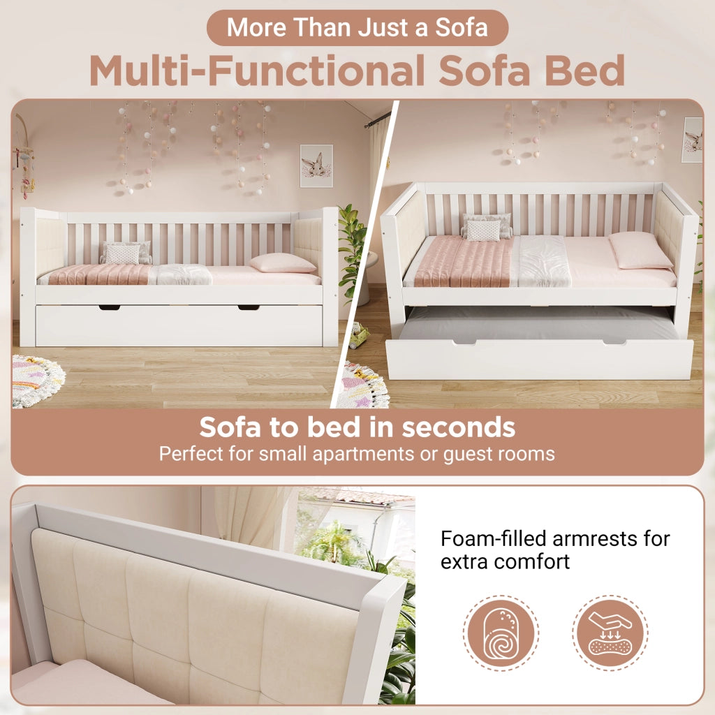 Letto con letto estraibile 90 × 200 cm con seconda rete 90 × 190 cm con rete a doghe in legno bianco