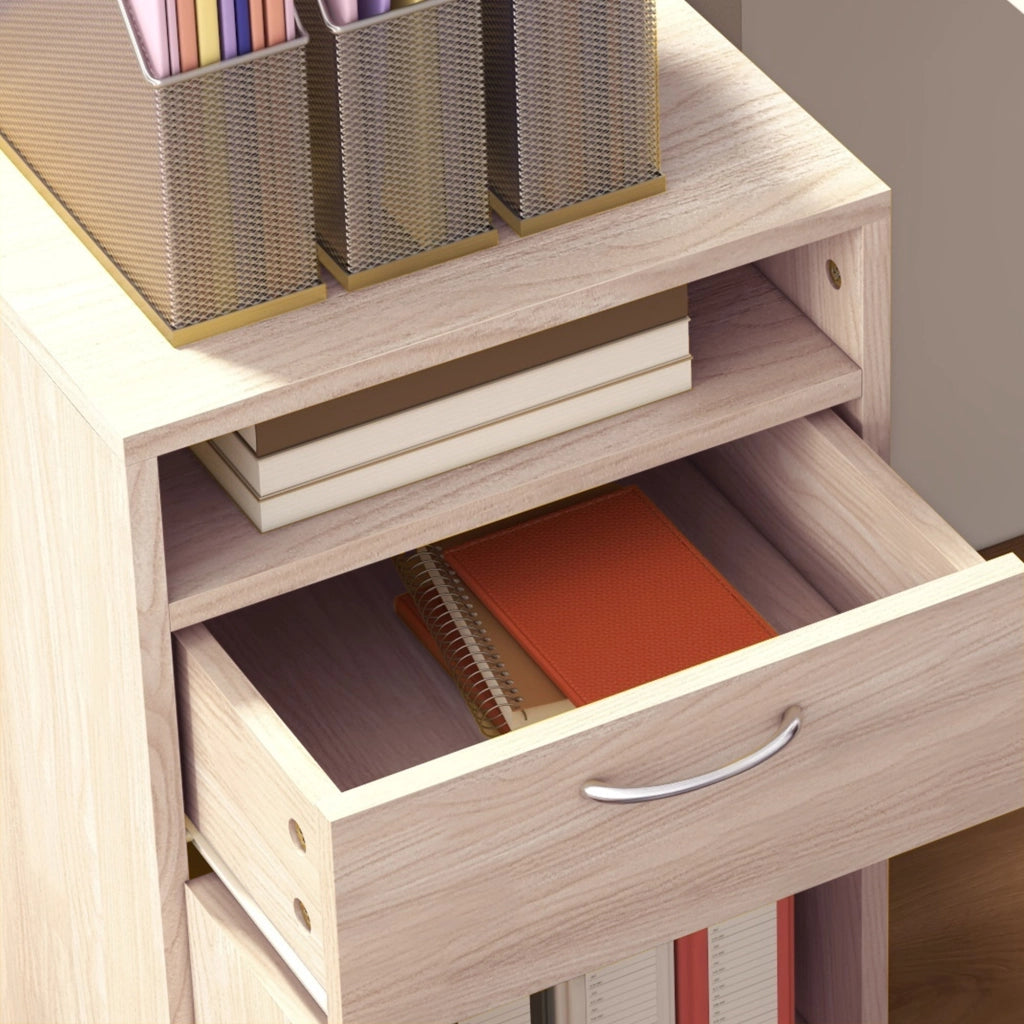 Cassettiera da Ufficio 2 Cassetti e Ripiano Portadocumenti 40x35x60 cm in Legno e Metallo Rovere