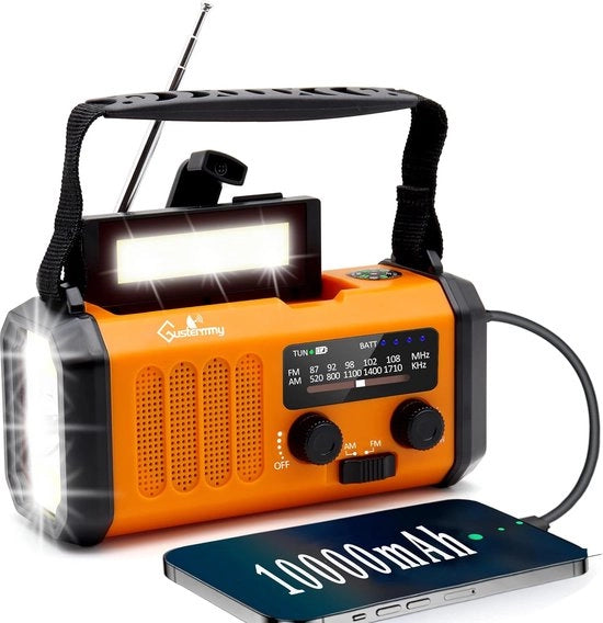 Radio di Emergenza - Radiorecezione Portatile - Lampada da Tasca - Radio di Emergenza - Radio Opwindabile 

Specifica tecnica: 
- Frequenze di ricezione: 
- Potenza di trasmissione: 
- Durata della batteria: 
- Dimensioni: 
- Peso: