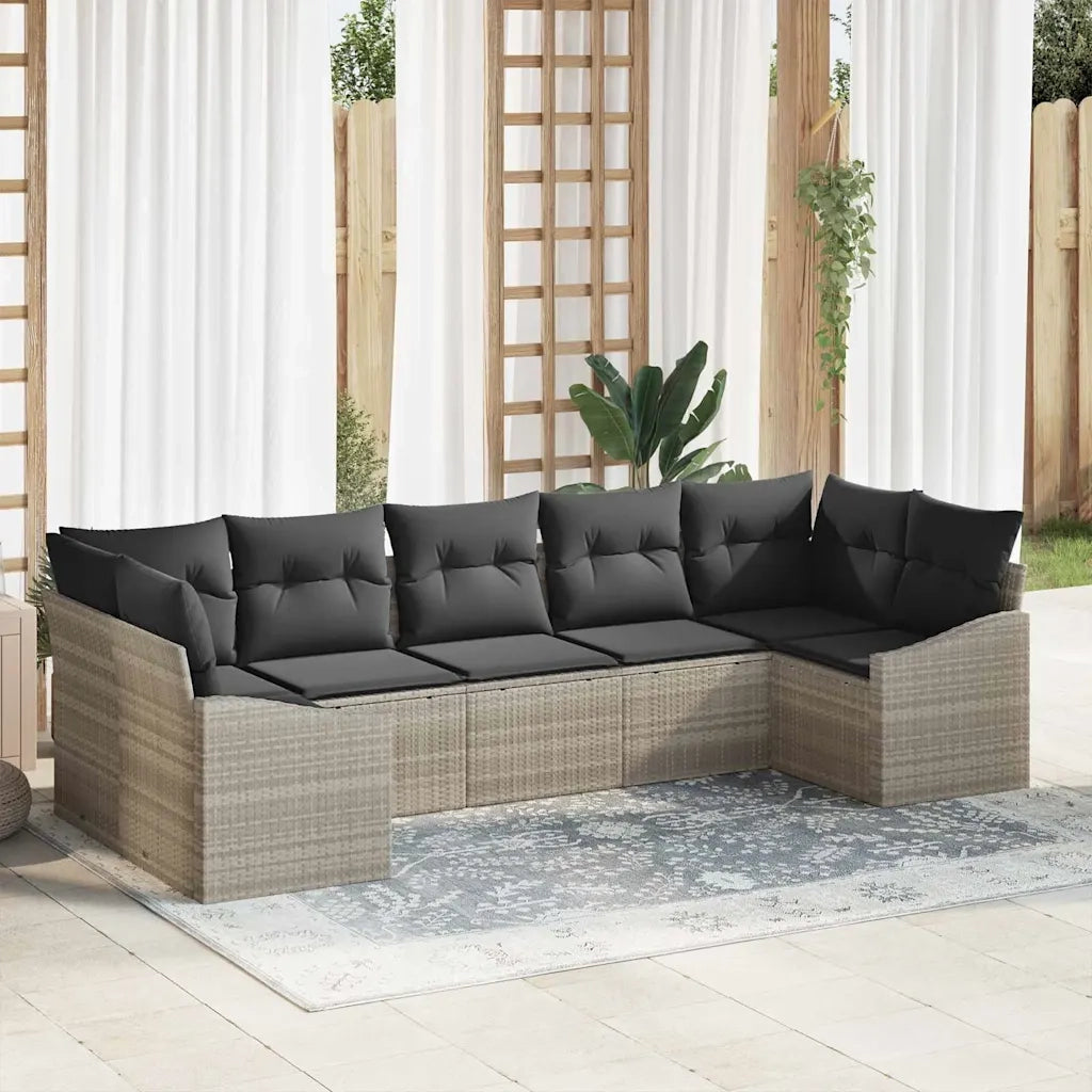 Set di divani con cuscino 7 pcs Grigio chiaro polyrattan
