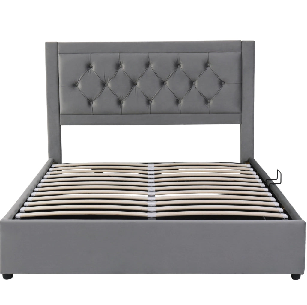 Letto imbottito 140x200 cm con contenitore laterale grigio
