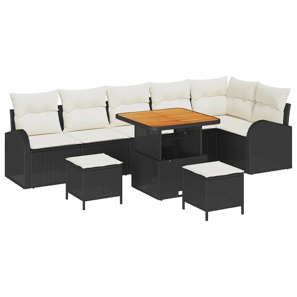 Set Divano da Giardino con cuscino 9 pcs Nero e Crema