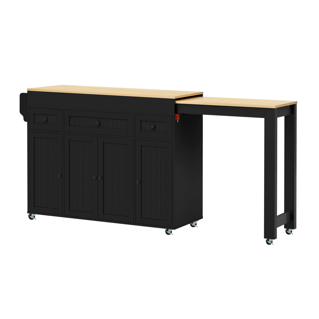 Mobile cucina con 3 cassetti; piano estraibile e ripiani regolabili per cucina in MDF nero naturale 137-190.6 × 45.2 × 92 cm