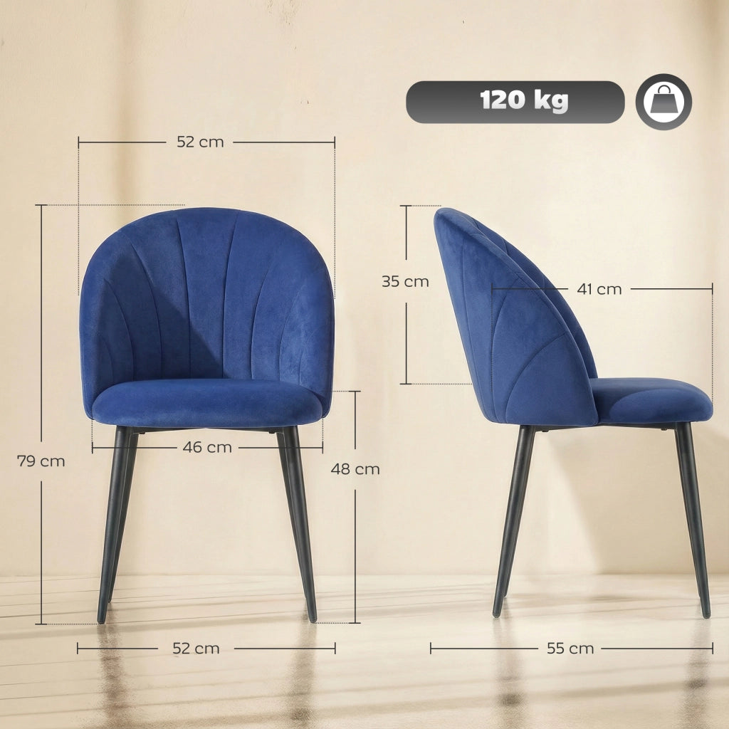 Sedia da pranzo imbottita ¨C zephmum ¨C blu, acciaio, 52x55x79