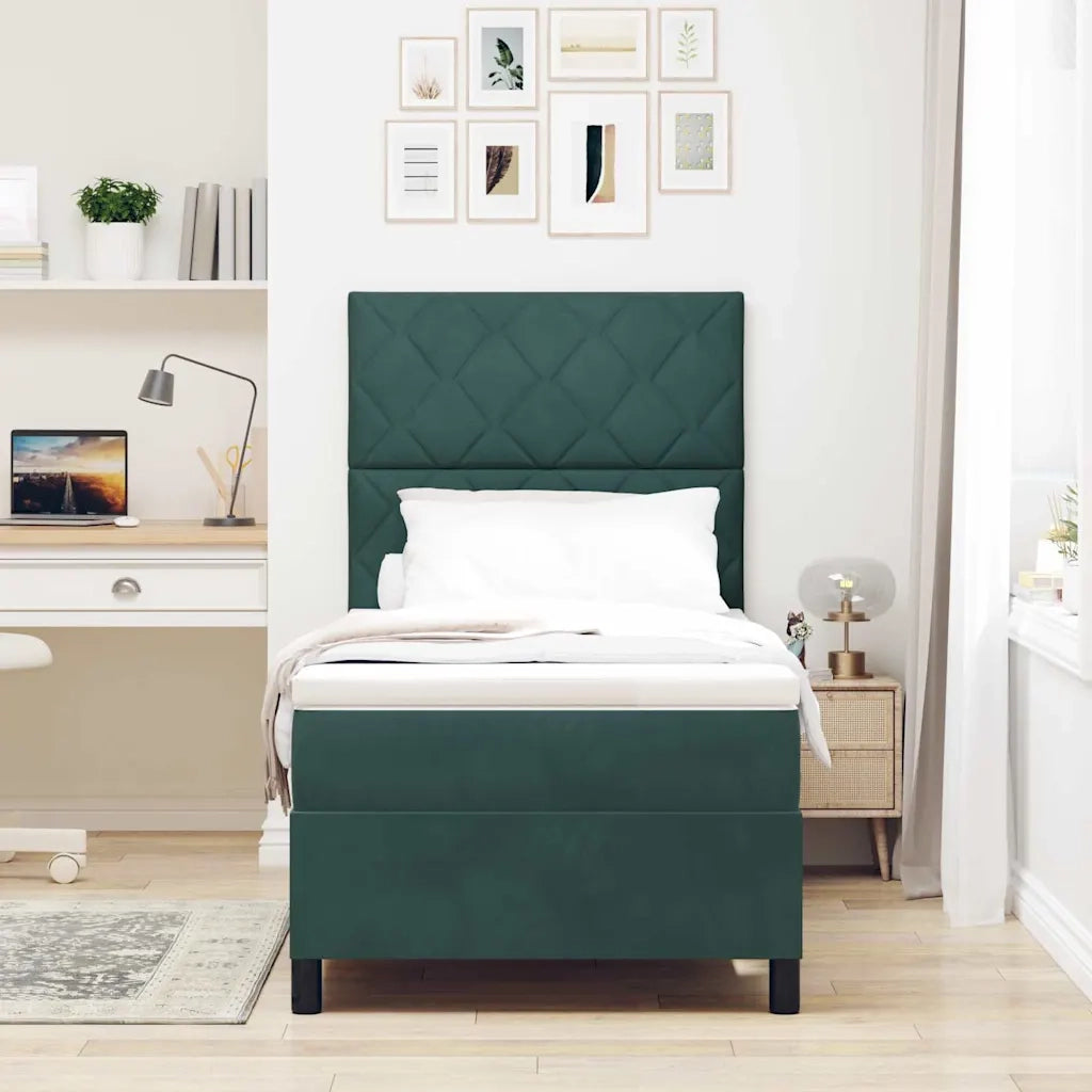 Letto a Sorgente LED Verde Scuro 90 x 200 cm Velluto 3343355