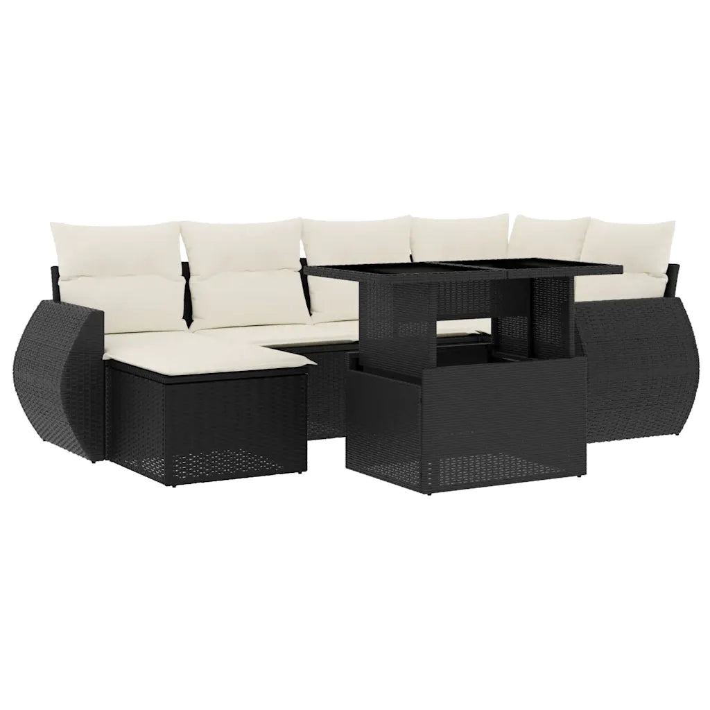 Set Divani da Giardino con Cuscini 7pz Nero Polyrattan