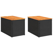 Tavolini Giardino 2 pz | Tavolino da esterno Neri 55x34x37cm Polyrattan Legno Massello