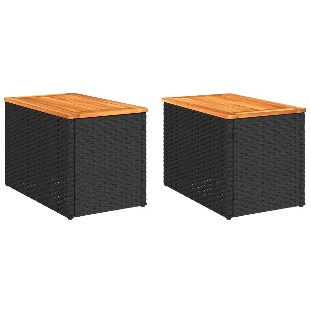 Tavolini Giardino 2 pz | Tavolino da esterno Neri 55x34x37cm Polyrattan Legno Massello