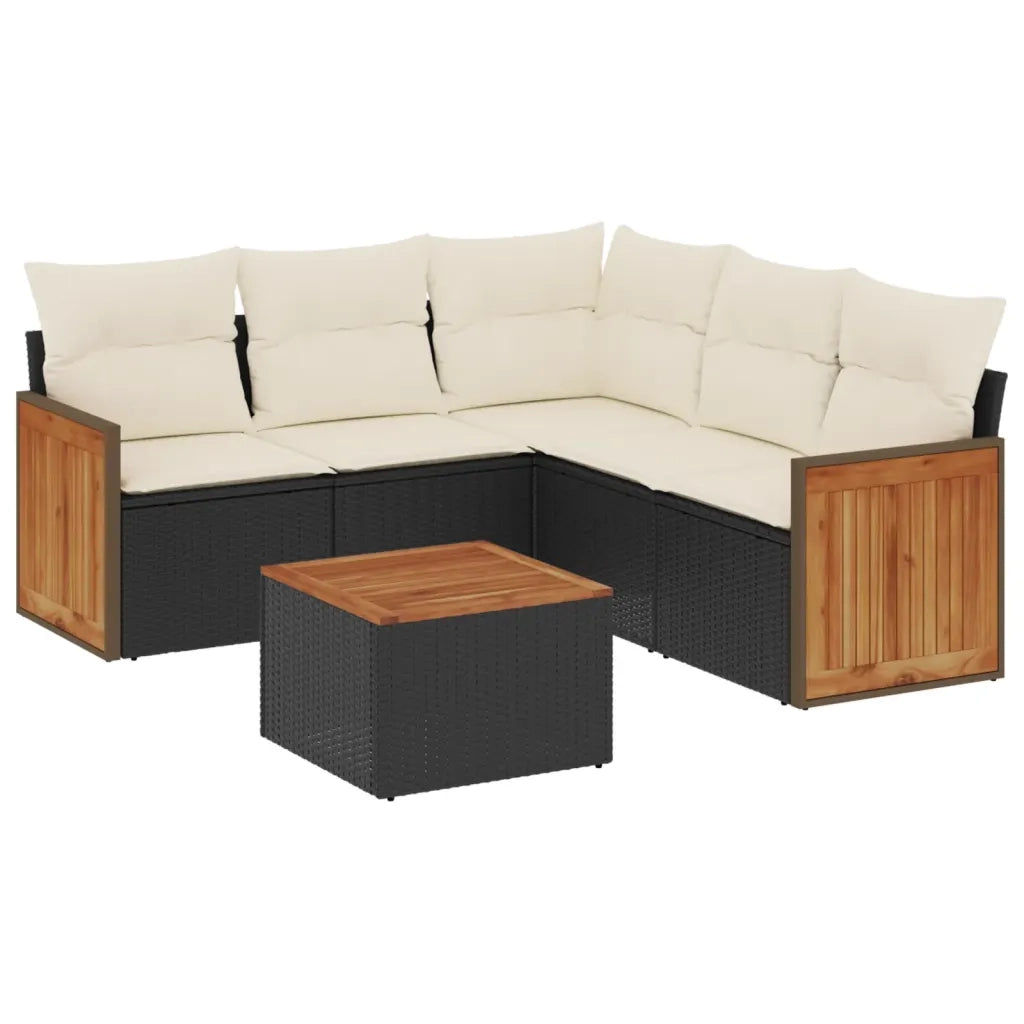 Set Divano da Giardino 6 pz con Cuscini Nero in Polyrattan 3227645