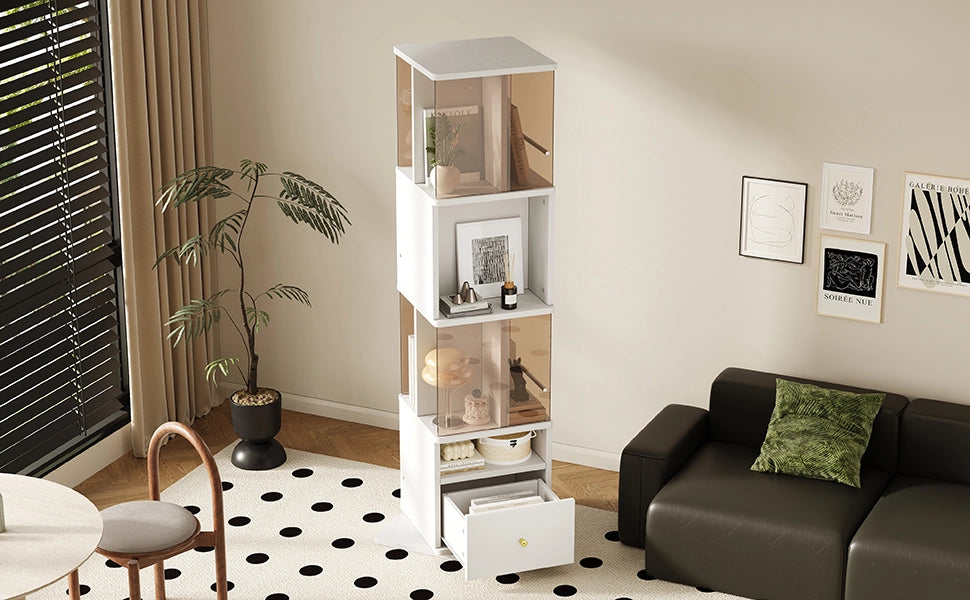 Vetrina girevole 50 x 50 x 160 cm, MDF e vetro di sicurezza marrone, bianco e marrone