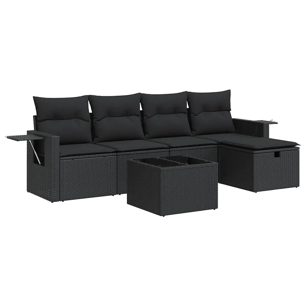 vidaXL Set Divano da Giardino 6 pz con Cuscini Nero in Polyrattan