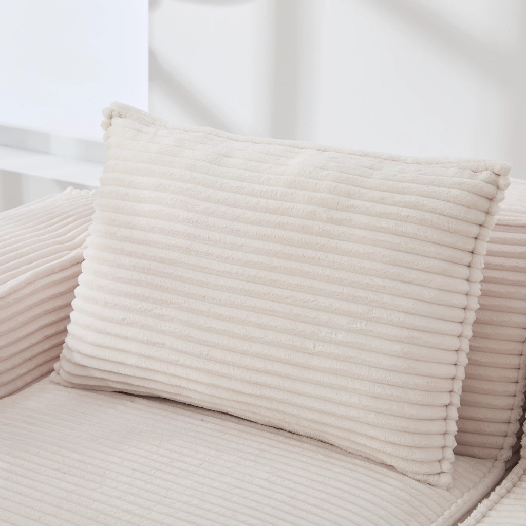 Divano modulare 4 posti - con portabicchieri e tasche laterali - in tessuto a coste beige