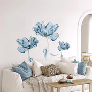 Decorazione per parete con fiori blu lotus grande - Sticker per parete moderno per soggiorno o ufficio - Sticker per parete con tonalità blu.