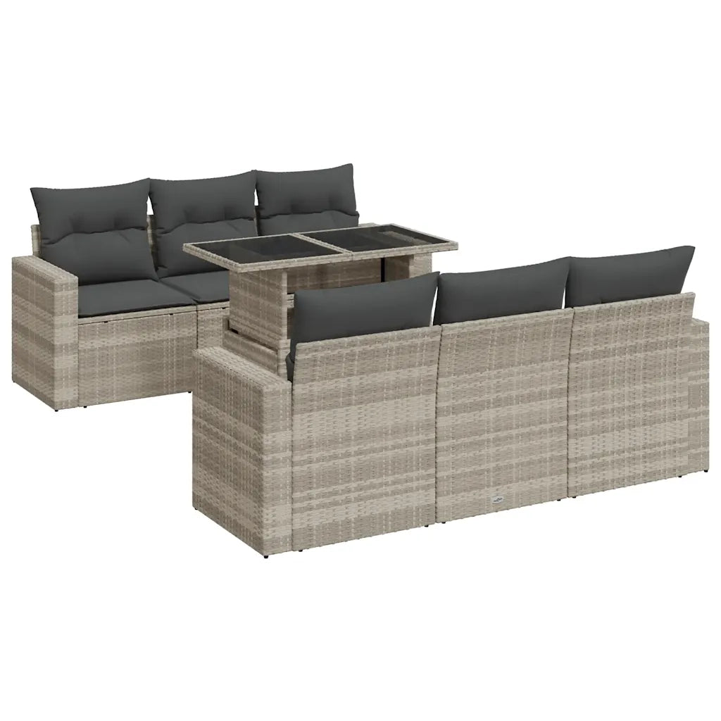 Set Divani da Giardino 7pz con Cuscini Grigio Chiaro Polyrattan