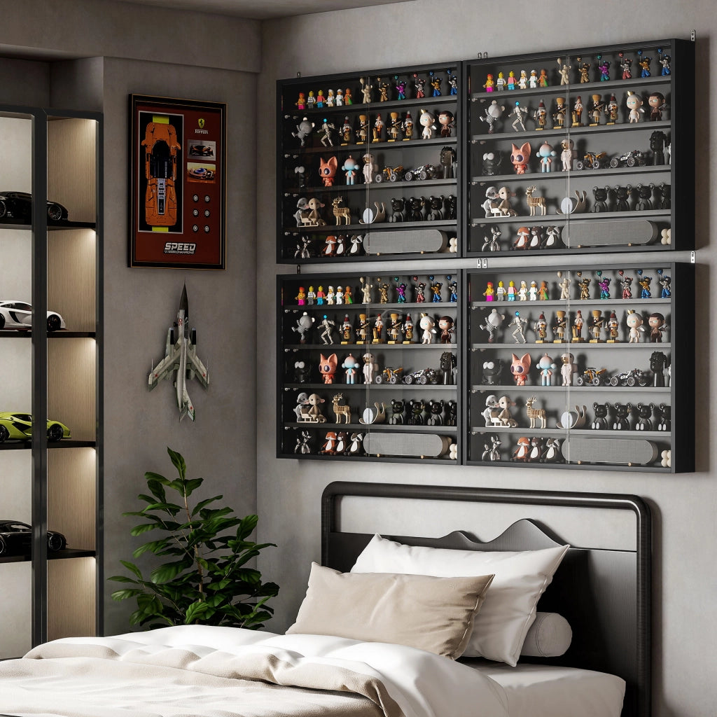 Libreria a muro con ante scorrevoli e ripiani regolabili ¨C zephmum ¨C 80x60x9.5 cm nero