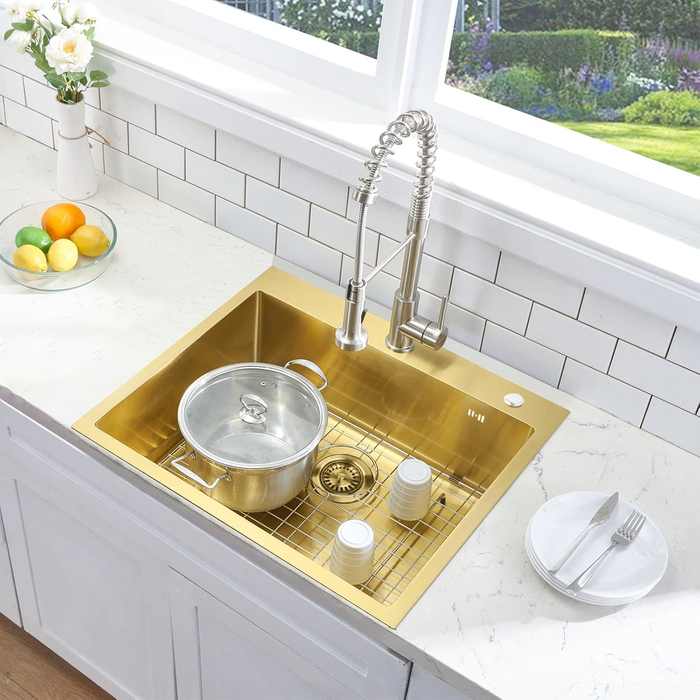 Lavello In Acciaio Liam Brush Gold senza rubinetto da cucina