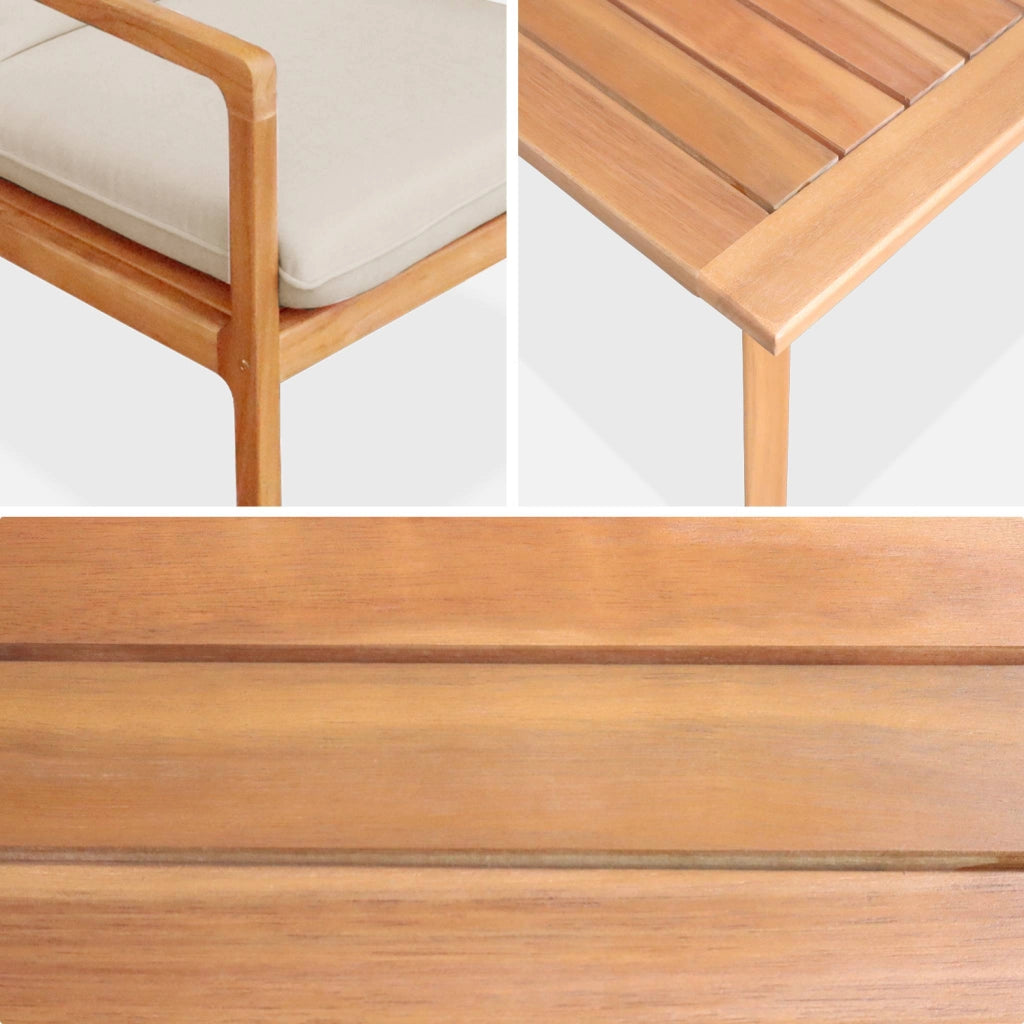 Salotto da giardino in acacia, 4 posti, beige