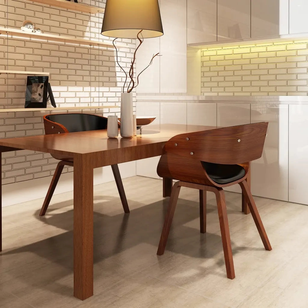 Sedie da Pranzo 2 pz | Sedie da cucina Marroni in Legno Curvo e Similpelle