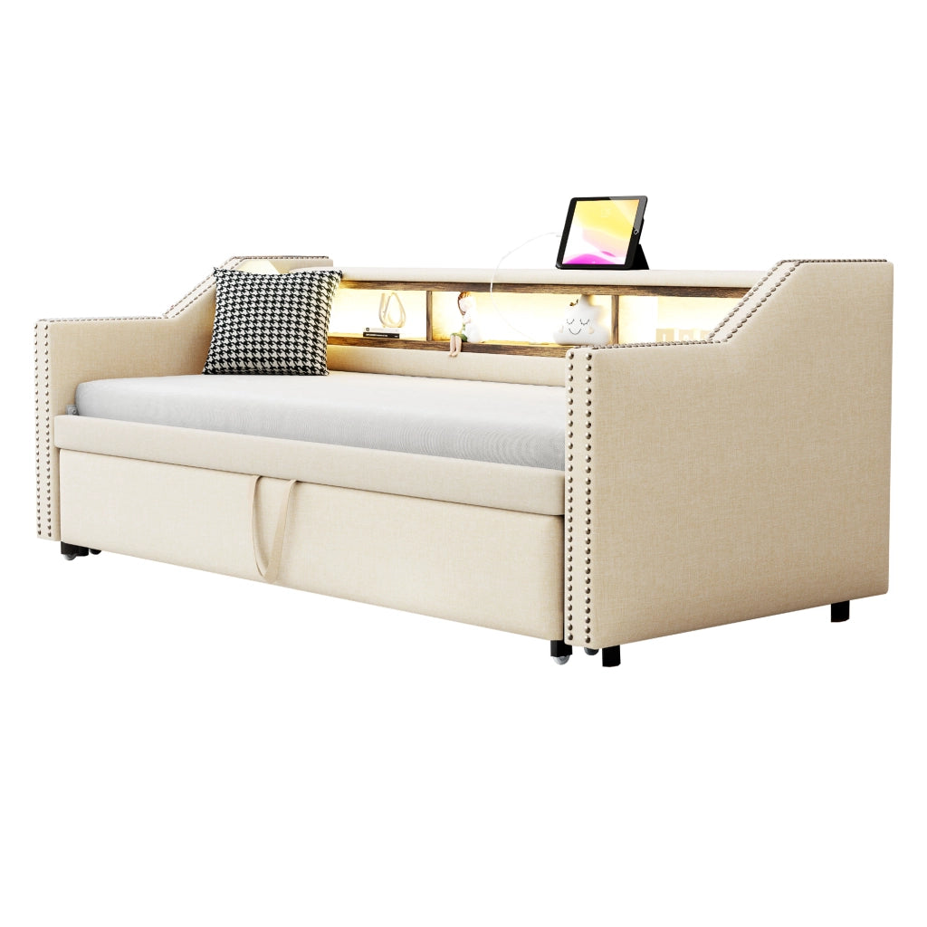 Letto divano estraibile tessuto di juta 90x190 cm