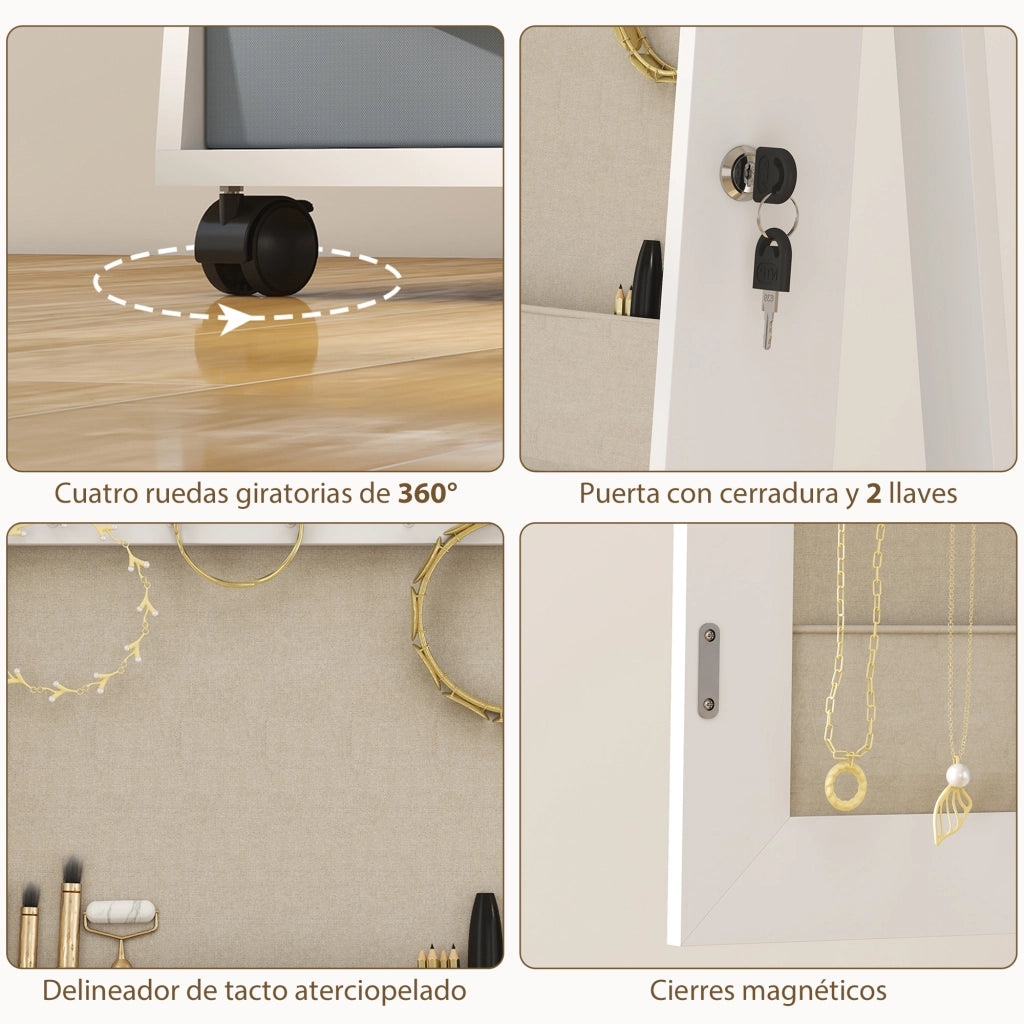 Cassettiera con Specchio e Luci LED ¨C Zephmum ¨C Bianco Tessuto 60x40x120