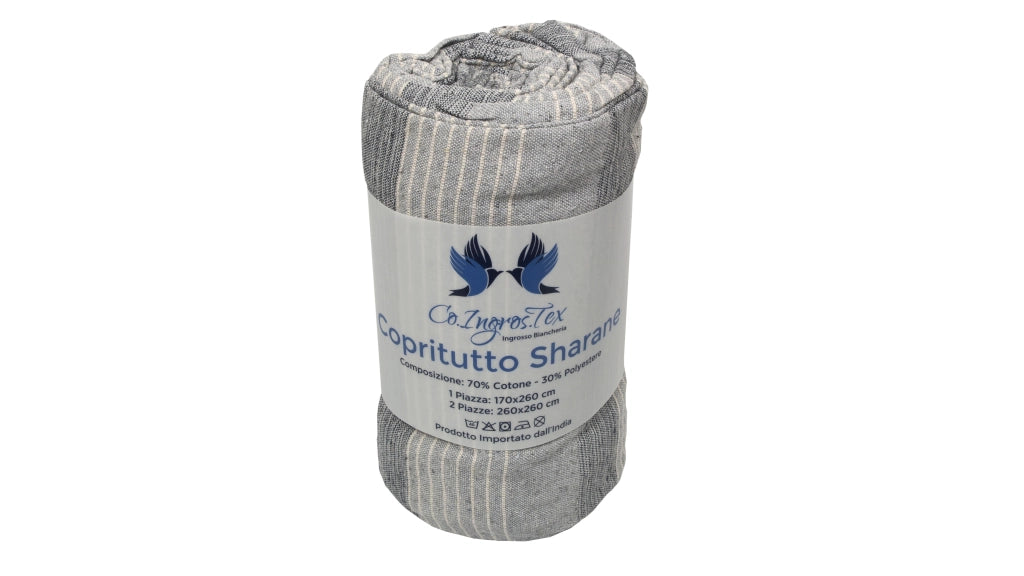 Telo Arredo Copridivano Multiuso Copritutto Cotone Modello Sharane Arredatutto - 2 Piazze - Grigio-Grigio