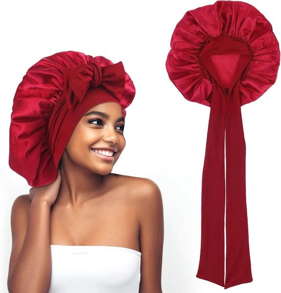 Sleeve per capelli per donne - Cappello per capelli con cinta elastica e fascia per capelli ricci - Rosso bordeaux