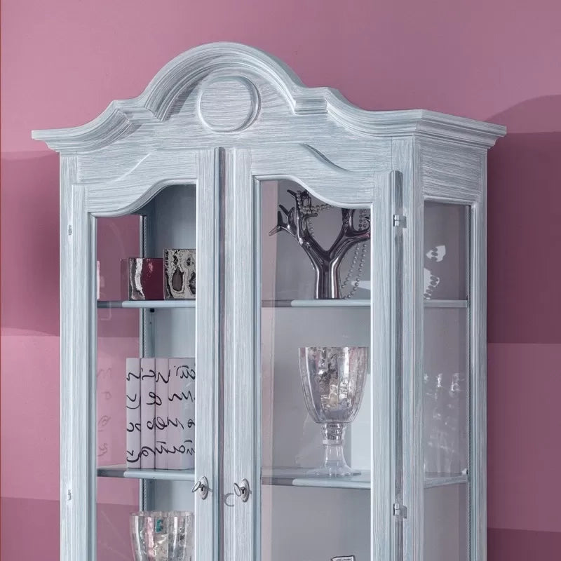 Vetrina 2 porte in legno shabby azzurro l.103 p.45 h.197 (958) - Mobili 2G