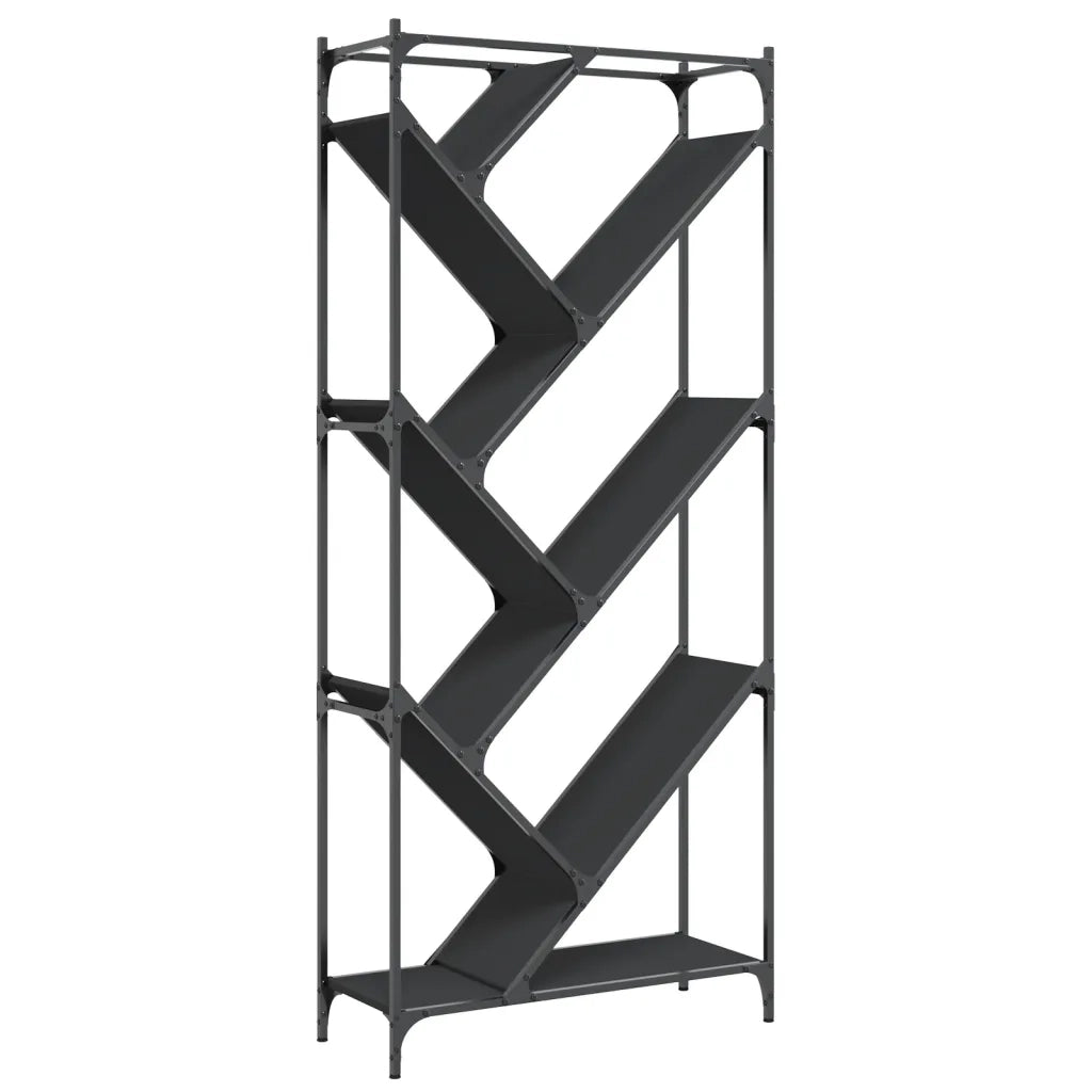 Libreria Nera 79x30x180 cm in Legno Multistrato e Metallo 845431