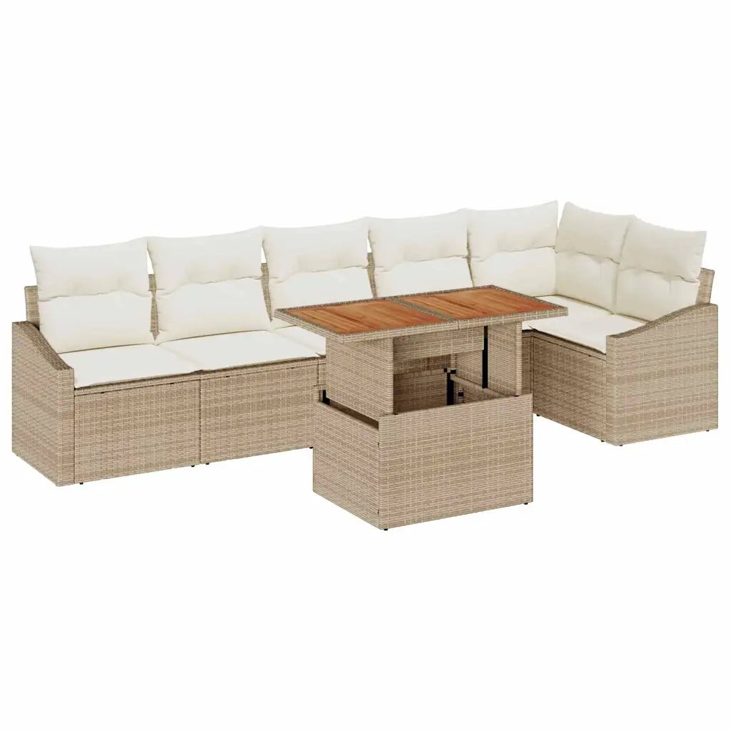 Set da Pranzo per Giardino con cuscino 7 pcs Beige e Crema