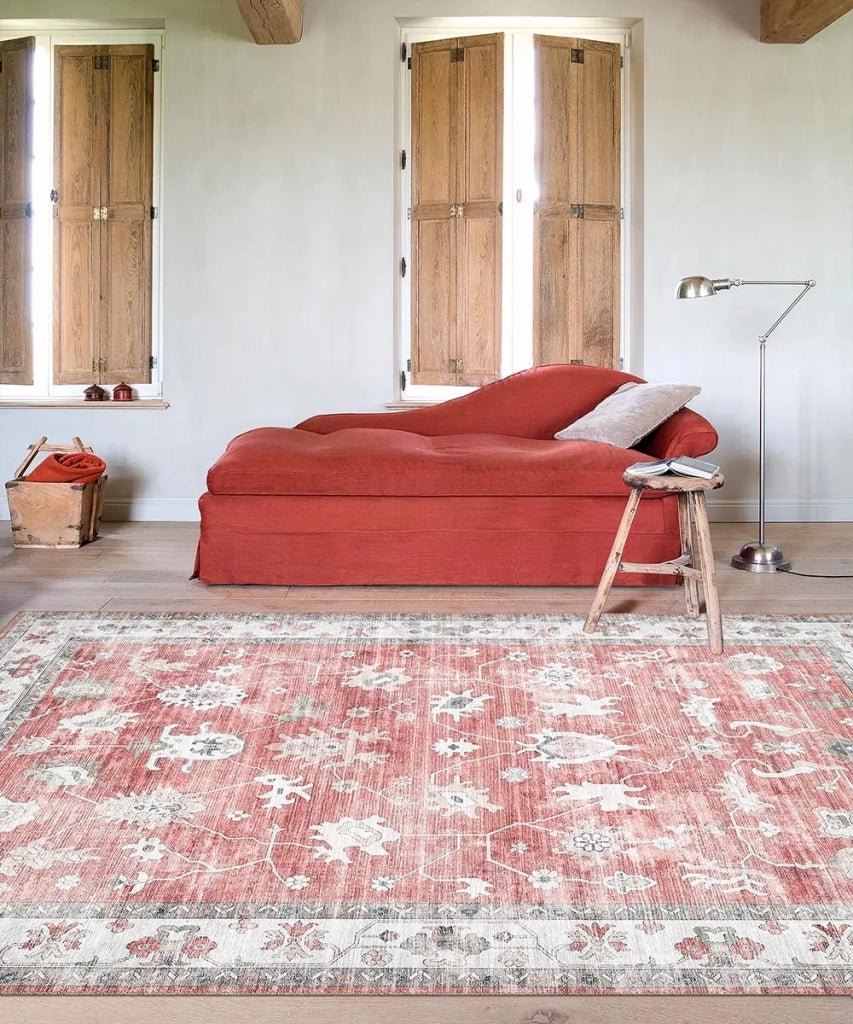 Tappeto arredo casa ZIEGLER 07 rosso terra cm.200x280 riproduzione disegno persiano classico in stile vintage. Tappeto lavabile e antiscivolo per salotto, soggiorno, camera da letto.