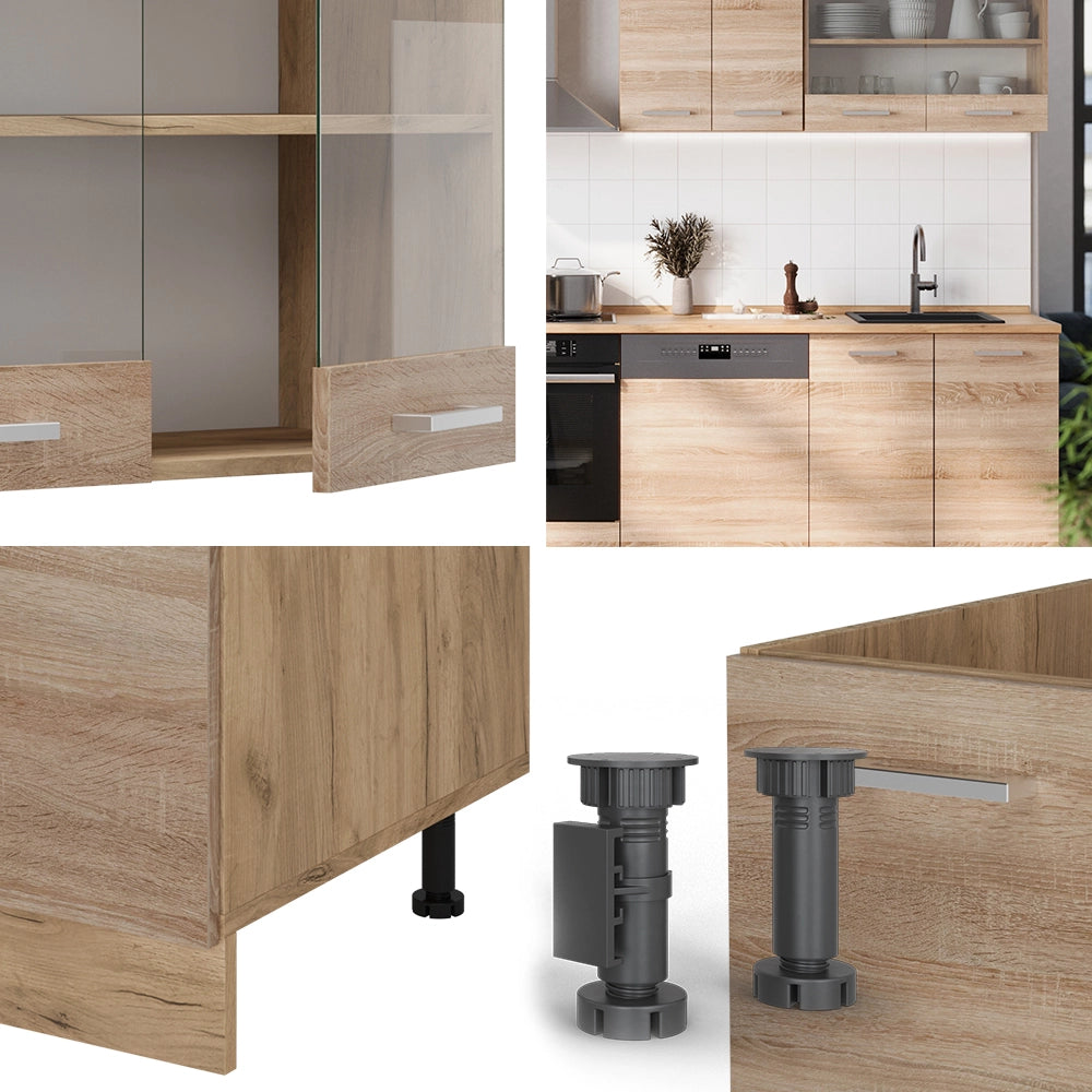 Cucina componibile R-Line Sonoma/Rovere dorato 300 cm senza piano di lavoro Vicco