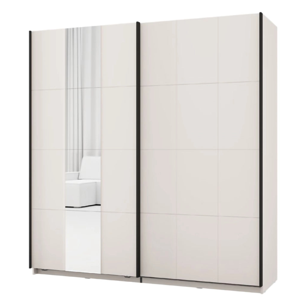 Armadio Camera da Letto Asilah, Guardaroba 2 Ante Appendiabiti, 195x205h cm Bianco Crema