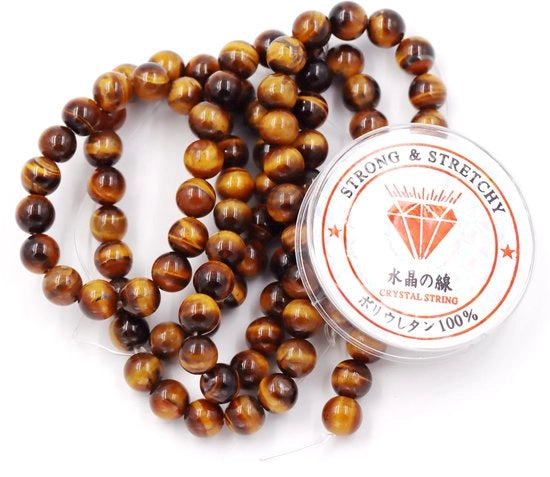 Kralen con corda per la creazione di accessori per l'autoaiuto Pietre decorative da utilizzare come kralen per l'autoaiuto Pietre energetiche per bracciali curativi 6 mm = 128 pezzi e 1 rotolo di corda Tijgeroog 6 mm