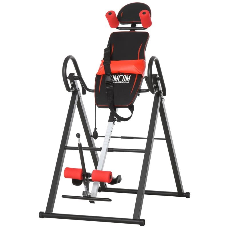 PANCA A INVERSIONE CON ANGOLO E ALTEZZA REGOLABILE E POGGIATESTA IN ACCIAIO E PLASTICA 79X114X153 CM ROSSO E NERO