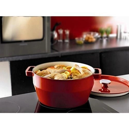 Pyrex SC5AC24 Slow Cook Casseruola in Ghisa Smaltata Rotonda con Coperchio 4 L Induzione forno fino a 280°C colore Rosso
