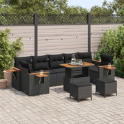 Set Divano da Giardino con cuscino 10 pcs Nero