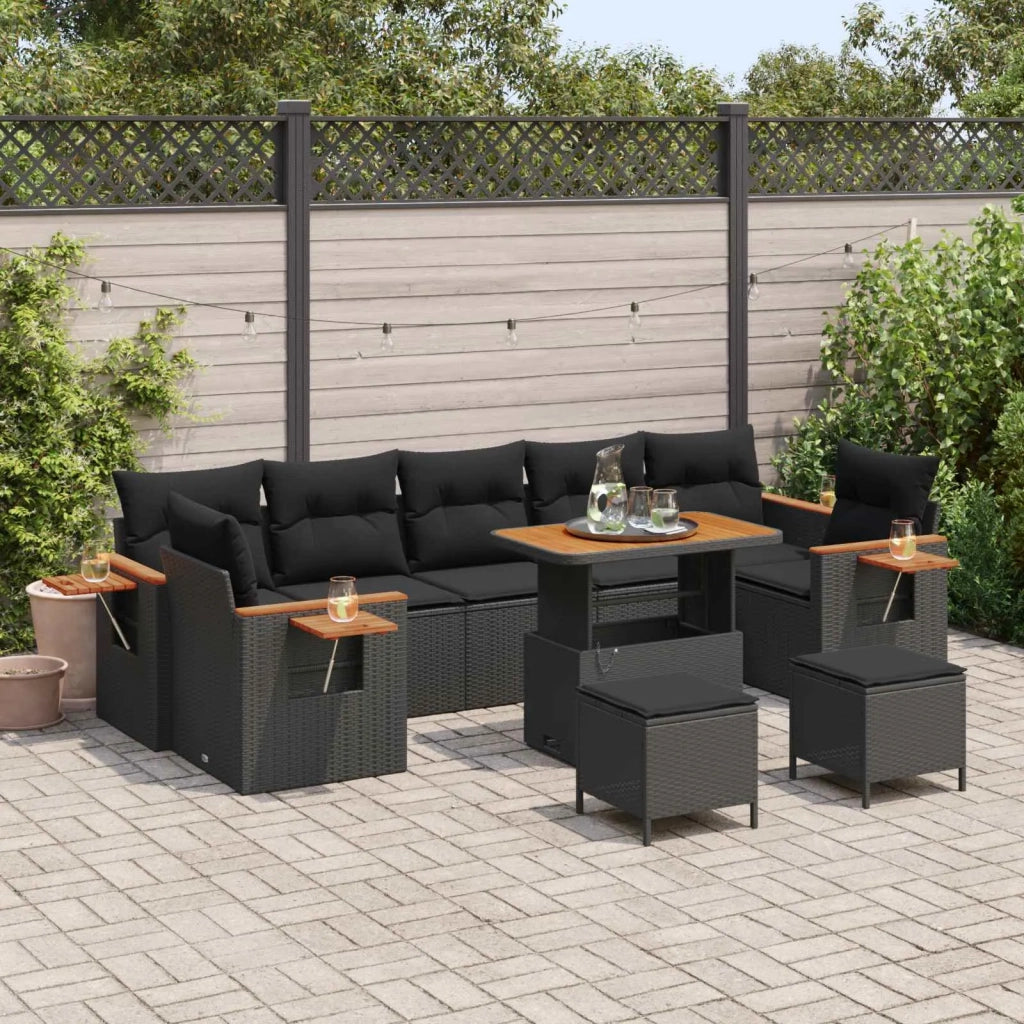 Set Divano da Giardino con cuscino 10 pcs Nero