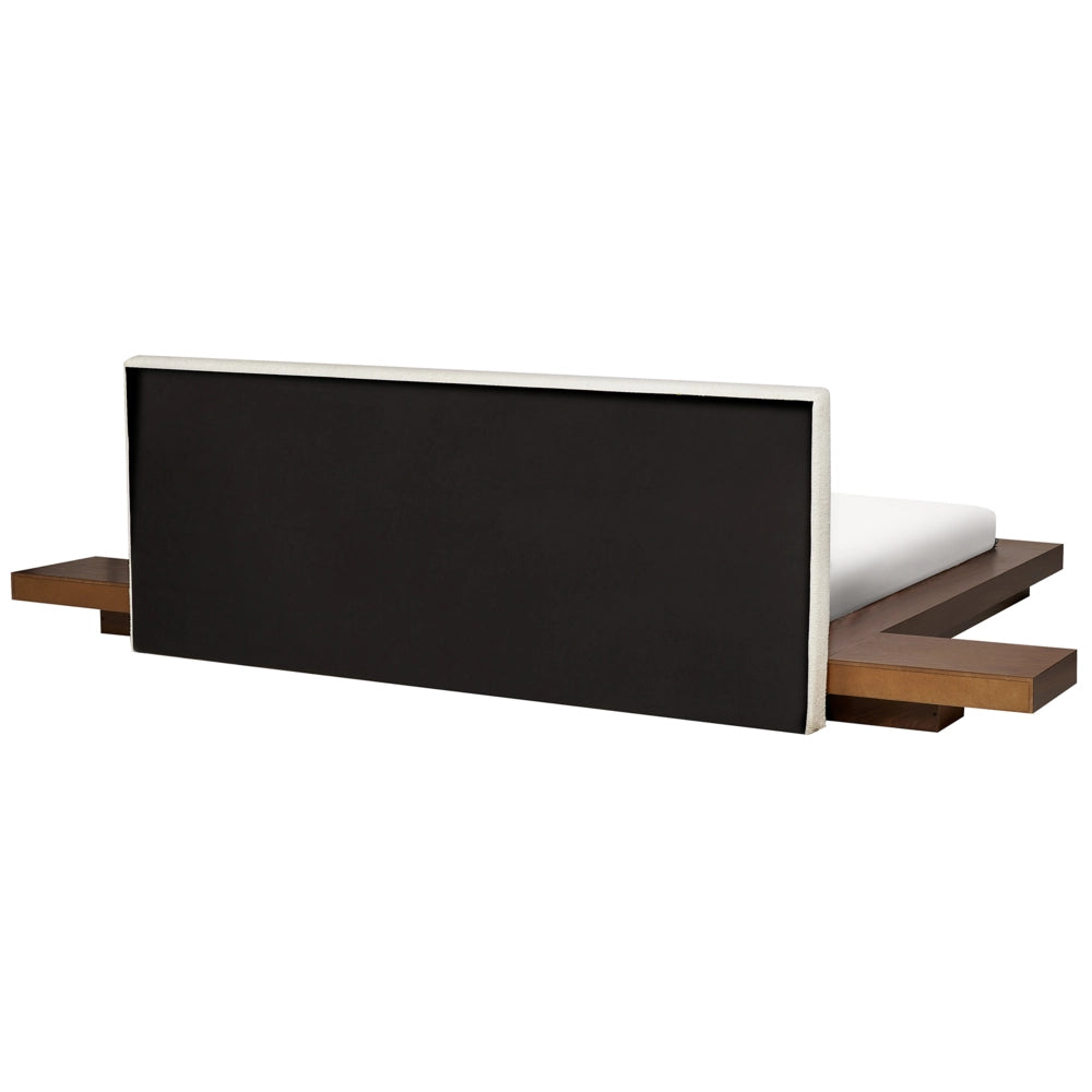 Letto LED in stile giapponese in frassino marrone 180 x 200 cm testata impiallacciata in legno bouclé a basso profilo camera da letto
