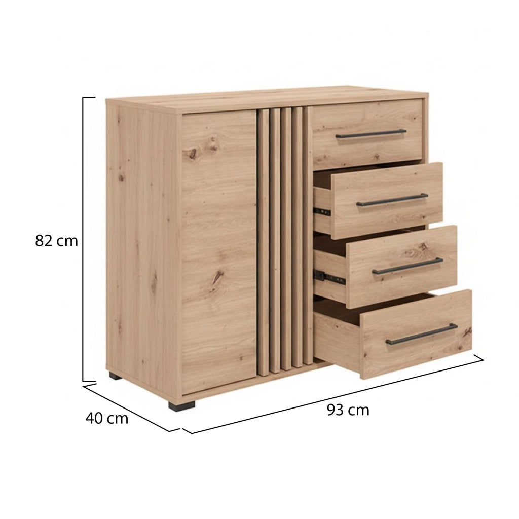 Madia Boscone, Credenza 4 Cassetti, 93x40x82h cm Marrone Rovere Nodi