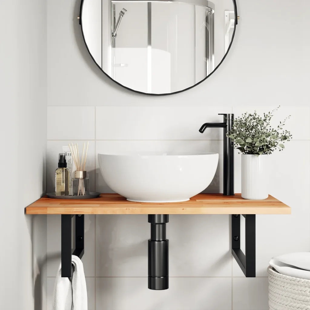 vidaXL Ripiano a Parete per Lavabo in Acciaio e Massello di Acacia