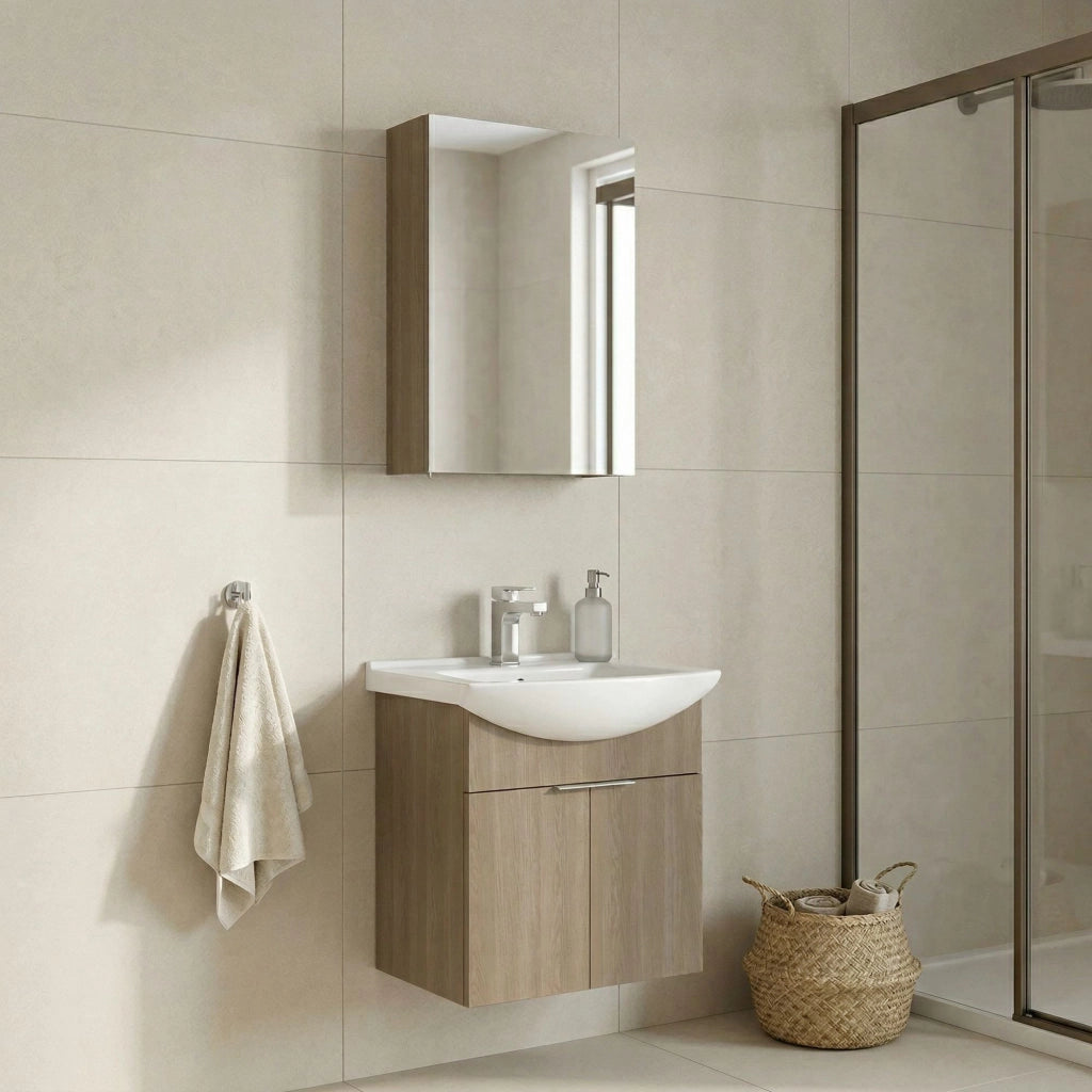 Set mobile lavabo con specchio (2 pezzi) "Purus 55" - 55 x 50 x 58 cm - Rovere