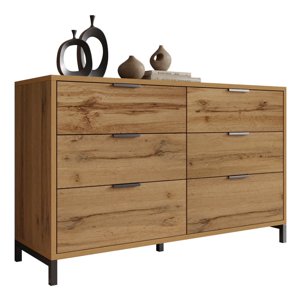 Cassettiera con 6 cassetti 120 x 40 x 76 cm, effetto rovere scuro, struttura in truciolare e metallo